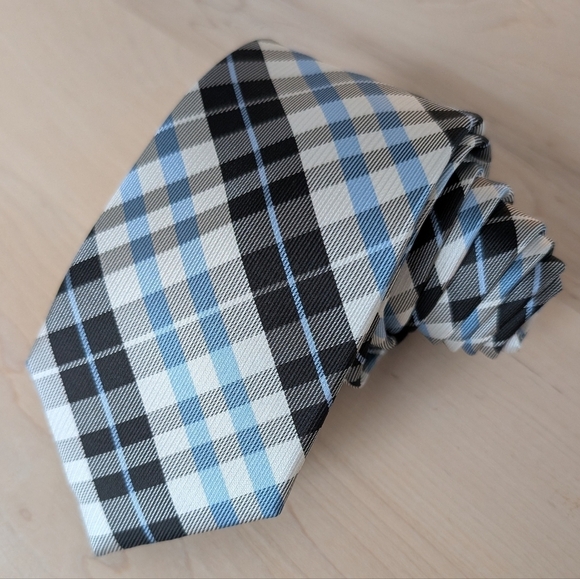 NICK GRAHAM Black and Blue Plaid Tie - Picture 2 of 7